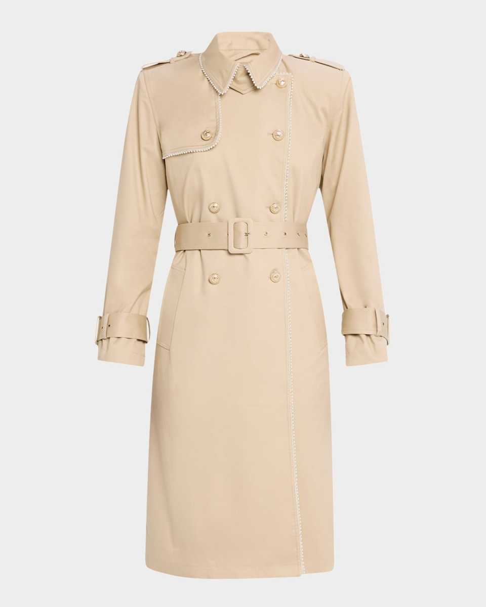 Vanna Pearl-Trim Trench Coat